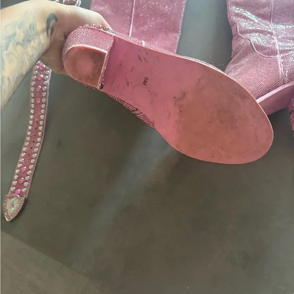 Pink Rhinestone Embellished Cowboy Cowgirl Knee-High Boots - Picture 2 of 2